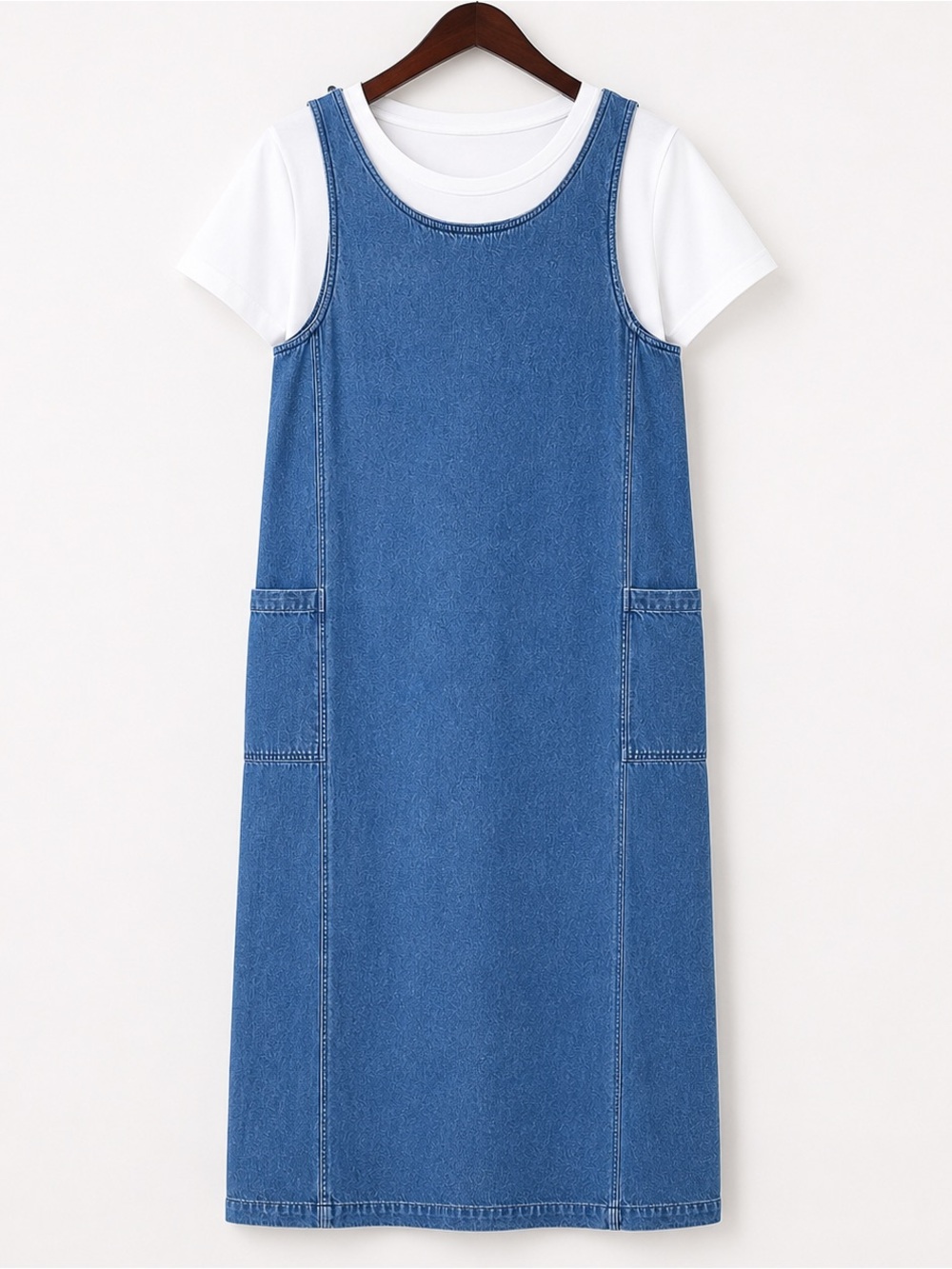 Vintage 90s Giorgio Sant Angelo Denim Jumper Dress Cotton Maxi Pockets